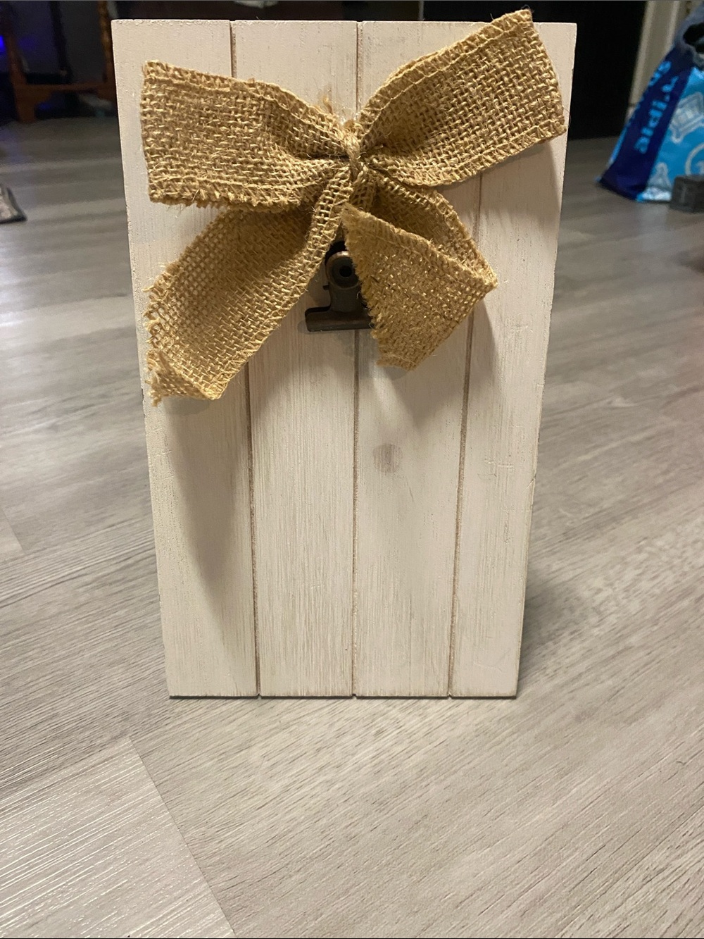 Burnes Of Boston White Wood Clip Photo Holder with Burlap Bow